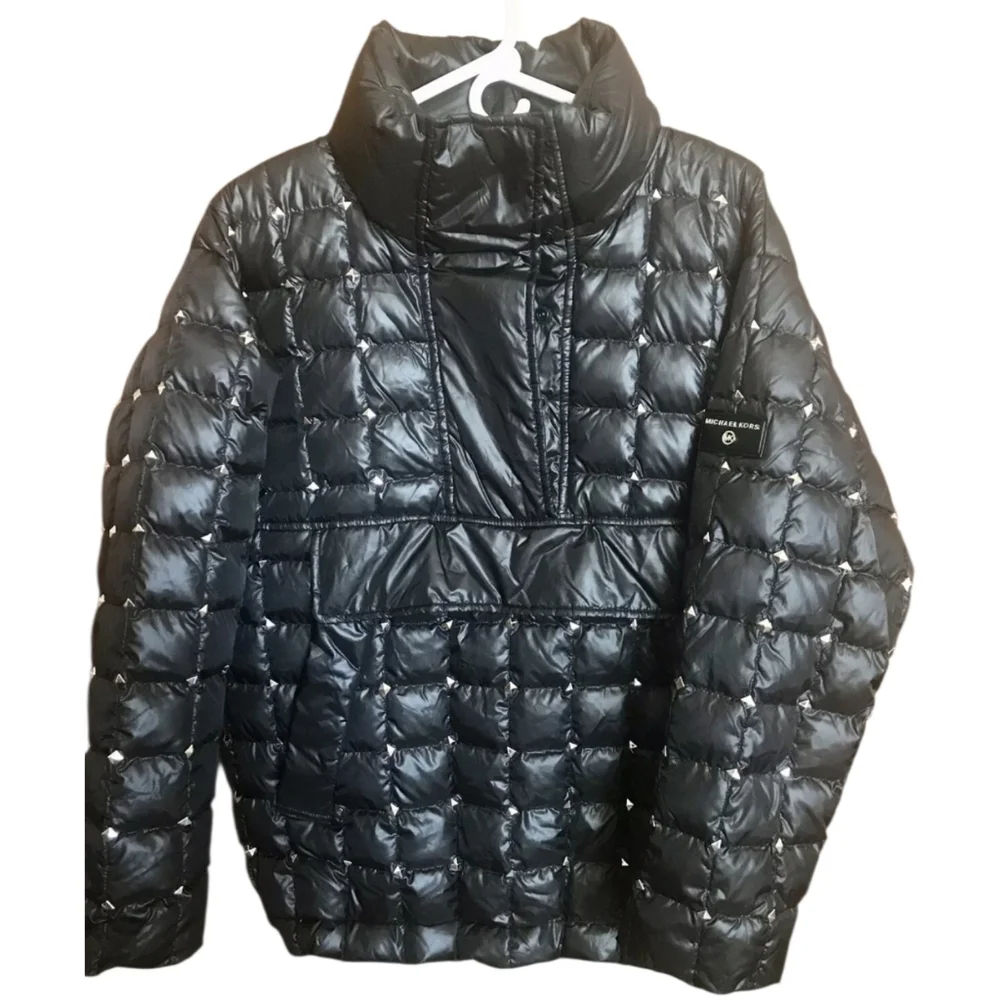 Stirling Studded Quilted Ciré Popover Jacket By Michael Kors - Oversize XS